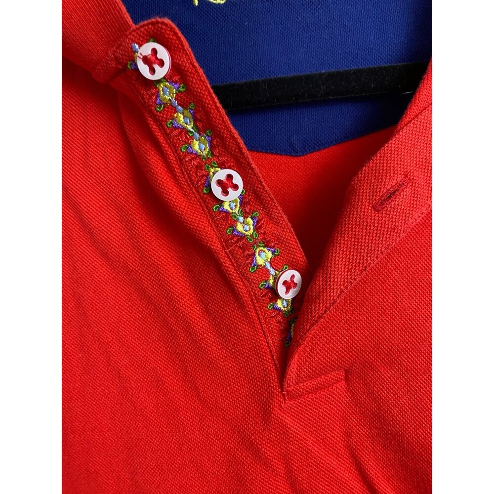 Robert Graham Mens Red Polo Shirt size Large Cotton Floral Embroidered Golf vaca - Picture 6 of 14